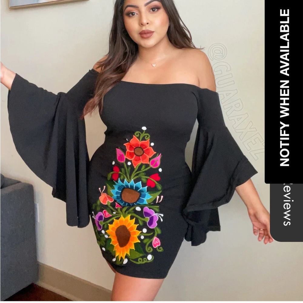 Black Off-the-Shoulder Embellished Dress with 3/4 Sleeves